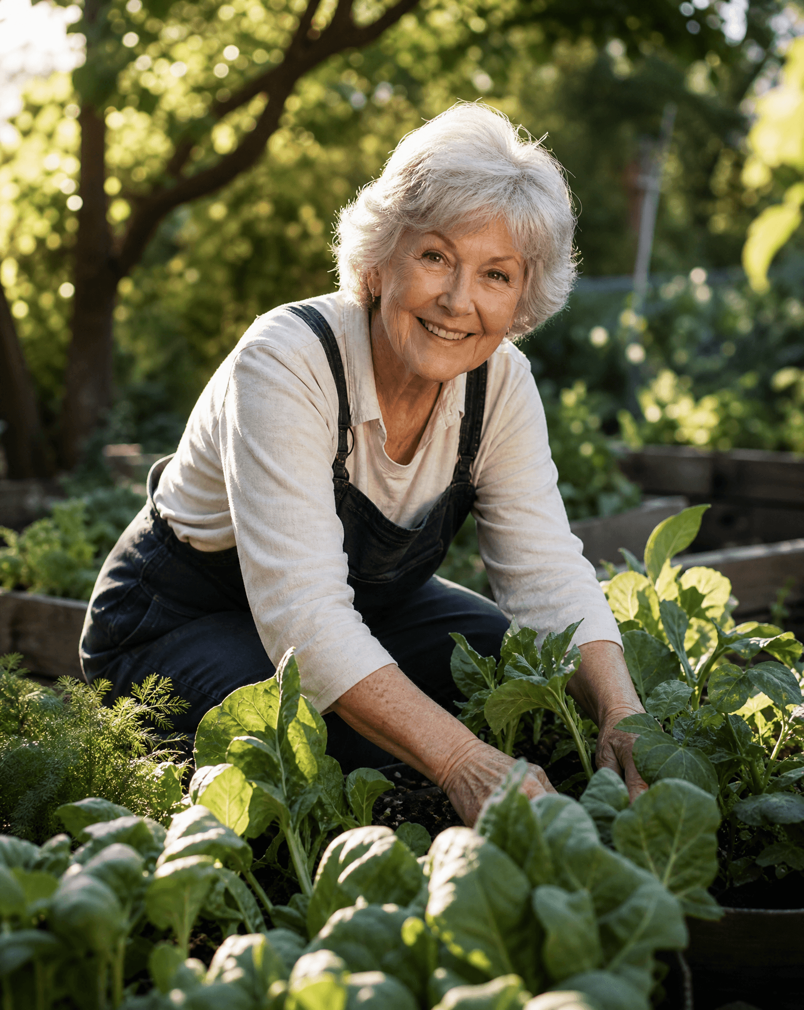 A woman tending a home vegetable garden